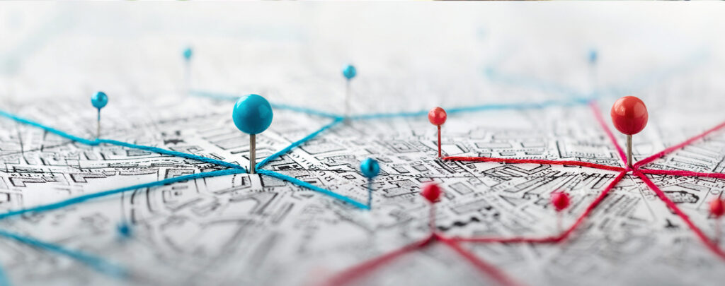 Points épinglés sur une carte