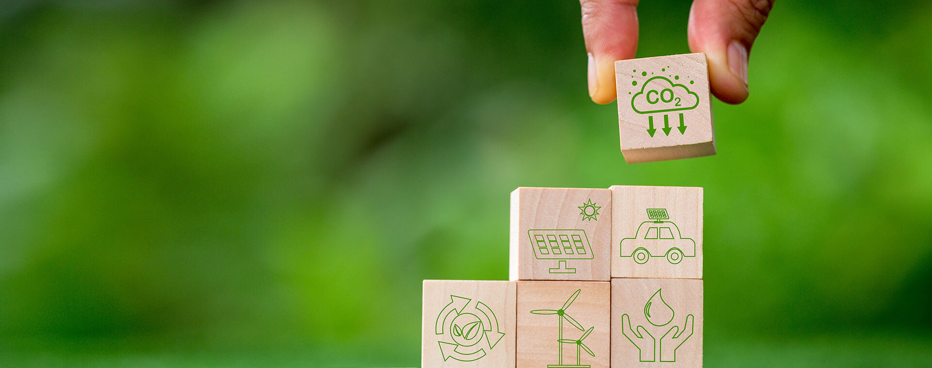 Someone with environment cubes holding a CO2 cube