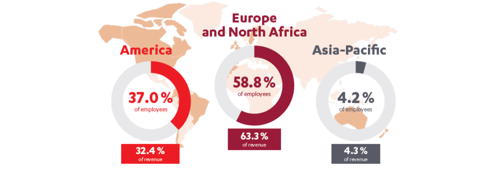 Distribution of revenue and workforce by geographical zone 2025